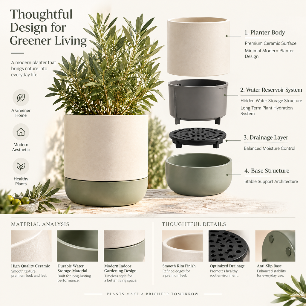 meravorn™ Modern Self-Watering Planter