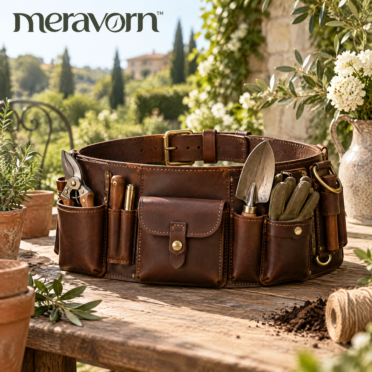 meravorn™ Leather Garden Tool Belt
